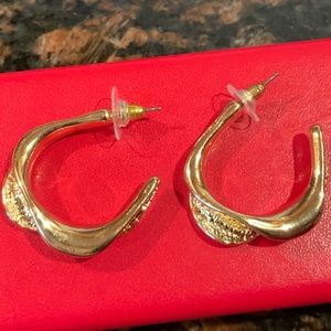 Gold tone Twist Texture Hoop Earrings